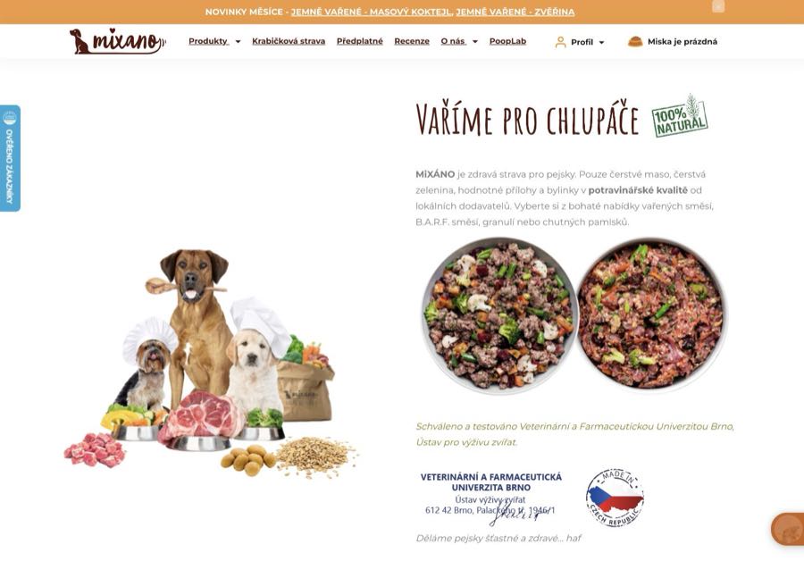 Náhled současného webu MIXANO